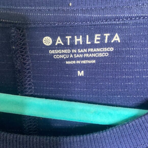 Athleta Sundown Sweatshirt Womens M Tie-Dye Navy White Cotton Blend Crewneck Pul - Picture 2 of 7